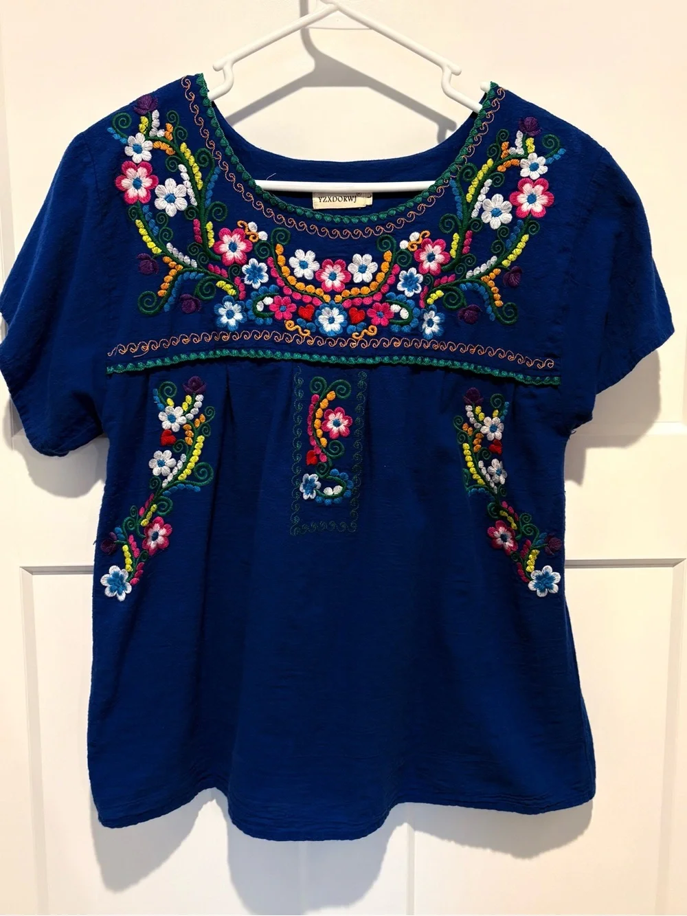 YZXDORWJ Blue Embroidered Floral Women's Top - Picture 1 of 7